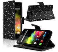 KARYLAX Seluxion - Housse Coque Etui Portefeuille Fonction Support Style Diamant Couleur Noir pour Wiko Rainbow 4G + Film de Protection