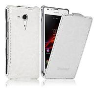 KARYLAX Seluxion - Housse Etui Coque Rigide à Clapet pour Sony Xperia SP Couleur Blanc + Film de Protection