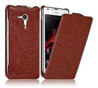 KARYLAX Seluxion - Housse Etui Coque Rigide à Clapet pour Sony Xperia SP Couleur Marron + Film de Protection