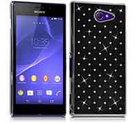 KARYLAX Seluxion - Housse Etui Coque Rigide Style Diamant Noir pour Sony Xperia M2 + Film de Protection