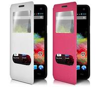 KARYLAX Seluxion - Lot de 2 Etui S-View Support Couleur Rose + Blanc pour Wiko Rainbow 4G