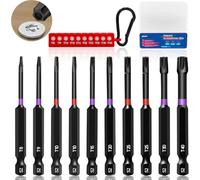 KASAFE 10pcs 70mm Magnetische Security Torx Schraubendreher Bits Set, S2 Stahl Impact Bits für Akkuschrauber & Schlagschrauber, 1/4" Sechskantschaft Phosphid Schwarz, T8 T9 T10 T15 T20 T25 T30 T40