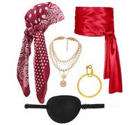 kasahara Ensemble Accessoires Pirate avec Chapeau, Bandana, Ceinture, Cache-œil et Collier - Déguisement Pirate Médiéval pour Halloween, Carnaval, Festival et Soirée à Thème (ColourC)