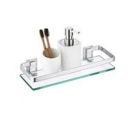 KASAN Etagère A EpicesÉtagère Murale en Verre pour Salle De Bain - Tablette De Lavabo en Verre avec Rail Chromé - Étagère De Douche Rangement Accessoires Salle De Bain Tablette Murales De Douche,40CM