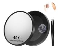 Kasanni Miroir Grossissant de Voyage 40x avec Ventouse, Accessoires Inclus, Montage Mural, 9 cm x 9 cm, Rond, Minimaliste, Plastique, Salle de Bain, 1 Unité