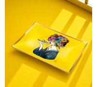 KASANOVA Assiette décorative en verre 35 x 25 cm Femme jaune