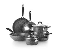 KASANOVA Batterie de casseroles New Petra Dark, casseroles et poêles pour induction et four jusqu'à 180°C, casseroles antiadhésives avec manique et cuillère en acier (9 pièces)