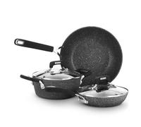 KASANOVA Batterie de casseroles New Petra Dark, casseroles et poêles pour induction et four jusqu'à 180°C, antiadhésives avec manique et cuillère en acier (5 pièces)