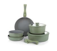 KASANOVA Batterie de cuisine 9 pièces Eaziclip, Set de casseroles induction avec revêtement céramique et poignées amovibles pour utilisation au four, Batterie antiadhésive avec couvercles (Vert)