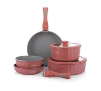 KASANOVA Batterie de cuisine 9 pièces Eaziclip, Set de casseroles induction avec revêtement céramique et poignées amovibles pour utilisation au four, Batterie antiadhésive avec couvercles (Rose)