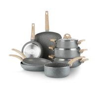 Kasanova Batterie de Cuisine Mrs Wood Antiadhésive en Aluminium - Compatible Tous Feux, Couvercles en Verre, Cuisson Rapide et Uniforme (11 pezzi)