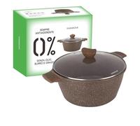 KASANOVA Casserole antiadhésive 0 Grassi, casserole pour induction, avec couvercle, revêtement antiadhésif, inox, four jusqu’à 250 °C (28 cm)
