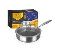 KASANOVA Casserole antiadhésive avec revêtement en nid d'abeille 24 cm Tri-ply, avec couvercle en verre, Gris
