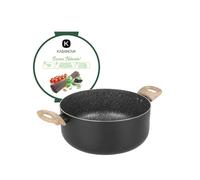 KASANOVA, Casserole Antiadhésive Black Stone de Kasanova - Antiadhésive, Légère, Compatible Induction, Design Élégant avec Poignées Effet Bois (28 cm)