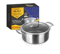 KASANOVA Casserole antiadhésive induction Tri-ply avec couvercle en verre - Revêtement antiadhésif 3 couches ultra-résistant (24 cm)