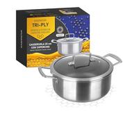KASANOVA Casserole antiadhésive induction Tri-ply avec couvercle en verre - Revêtement antiadhésif 3 couches ultra-résistant (22 cm)