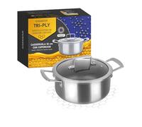 KASANOVA Casserole antiadhésive induction Tri-ply avec couvercle en verre - Revêtement antiadhésif 3 couches ultra-résistant (18 cm)