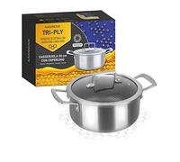 KASANOVA Casserole antiadhésive induction Tri-ply avec couvercle en verre - Revêtement antiadhésif 3 couches ultra-résistant (20 cm)