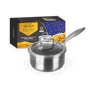 KASANOVA Casserole antiadhésive induction Tri-ply avec couvercle en verre - Revêtement antiadhésif 3 couches ultra-résistant (16 cm)