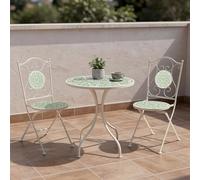 KASANOVA Ensemble de table de jardin et 2 chaises faïence Azulejos vert