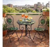 KASANOVA Ensemble de table de jardin et 2 chaises noir feuilles fer