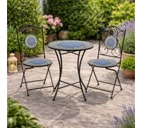 KASANOVA Ensemble de table ronde avec 2 chaises en fer faïence bleu clair