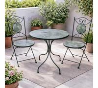 KASANOVA Ensemble table ronde et 2 chaises effet marbre gris