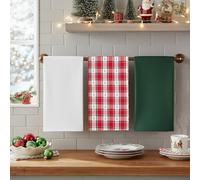 KASANOVA Lot de 3 torchons tartan avec panier