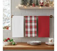 KASANOVA Lot de 3 torchons tartan blanc avec panier