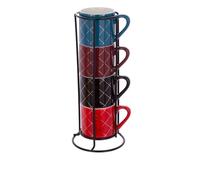 KASANOVA Lot de 4 tasses à café colorées en porcelaine avec support