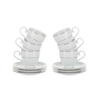 KASANOVA Lot de 6 tasses à café en porcelaine blanche Strippy Gold