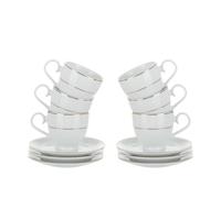 KASANOVA Lot de 6 tasses à café en porcelaine blanche Strippy Gold