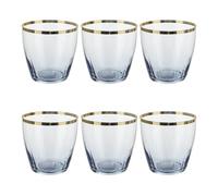 KASANOVA Lot de 6 verres à eau bleu 365 ml avec bord or brillant