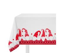 KASANOVA Nappe de Noël 140 x 180 cm Blanc anti-taches avec gnomes rouges Blanc