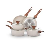KASANOVA New Ceramic - Batterie de Casseroles et Poêles Antiadhésives avec Revêtement Céramique, Compatible avec l’Induction, Casseroles avec Couvercle en Verre (Crème, 8 pièces)