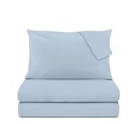 KASANOVA Parure de lit double bleu couleur unie en coton