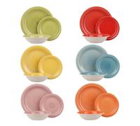 KASANOVA Service d'assiettes 6 personnes, service d'assiettes 18 pièces, set d'assiettes modernes, assiettes en céramique pour micro-ondes, lavables au lave-vaisselle (Happiness)