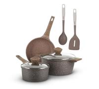 KASANOVA Set de casseroles antiadhésives 0 Graisses, batterie de cuisine pour induction et tous types de plaques, set de casseroles et poêles antiadhésives à 4 couches avec design moderne. (7 pièces)