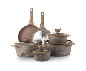 KASANOVA Set de casseroles antiadhésives 0 Graisses, batterie de cuisine pour induction et tous types de plaques, set de casseroles et poêles antiadhésives à 4 couches avec design moderne. (10 pièces)
