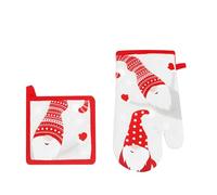 KASANOVA Set Gant de Four et Manique avec Lutins - Linge de Cuisine de Noël en Fibre, Idéal pour Plats et Moules Chauds (Blanc)