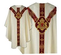 Kasel 254 Robe de mesure semi-gothique avec étole assortie, ornements liturgiques, vêtements pour prêtres, albs, étoles et autres accessoires pour votre église - Blanc - Taille Unique