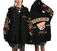 KASENFASHION Harajuku Sweat à Capuche - Y2K Sweat à Capuche zippé Mignon BangChan Lee Know Changbin Hyunjin Han Felix Seungmin I.N Motifs Unisexe Harajuku Streetwear, Noir5., L