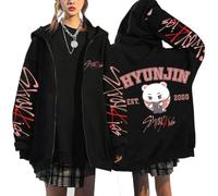 KASENFASHION SKZOO Sweat à capuche-Y2K Sweat à capuche zippé mignon BangChan Lee Know Changbin Hyunjin Han Felix Seungmin I.N Motifs Unisexe Harajuku Streetwear, Noir3, M