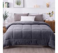 KASENTEX Couette Sherpa raffinée Ultra Douce et Moelleuse, réversible, Polaire avec garnissage Alternatif au Duvet, Lavable en Machine, pour lit Queen Size, Gris Excalibur