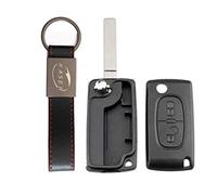 KASER Coque Clé Télécommande Plip 2 Boutons Peugeot 107 207 307 407 308 409 407 607 (no Battery Place) avec Porte-Clés en Cuir