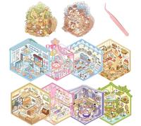 KASESSS 10 Sets Autocollant 3D, Intéressant Scene Stickers 3D, Mignon Dessin Animé Stickers Scene, DIY Cosy Stickers Mes Petites Boutiques, Autocollant de Scènes avec 1 Pincette, Cadeau Femme Enfants