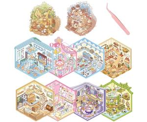 KASESSS 10 Sets Autocollant 3D, Intéressant Scene Stickers 3D, Mignon Dessin Animé Stickers Scene, DIY Cosy Stickers Mes Petites Boutiques, Autocollant de Scènes avec 1 Pincette, Cadeau Femme Enfants