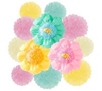 KASESSS 12 Pièces Vert Rose Pompons Papier de Soie, Deco Anniversaire Fleurs en Papier, Suspension Boule de Fleur en Papier, Decoration Mariage Set pour Anniversaire Fiesta Plafond Filles et Garçons