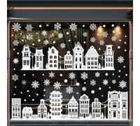 KASESSS 137 PièCes Stickers Noel Fenetre Blanc, 9 Feuilles Autocollant Noel Fenetre Flocons De Neige Maison De Ville En Hiver, RéUtilisables Amovible DéCoration De NoëL IntéRieur Pour Vitres FenêTres