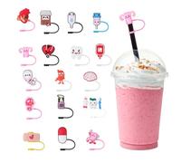 KASESSS 17 Pcs pour Stanley Cup Accessoires, Couvercles de Paille Style Médical Mignon, 10MM Silicone Bouchons de Paille, Réutilisables Capuchons de Paille, Infirmière Set Accessoire pour Stanley Cup